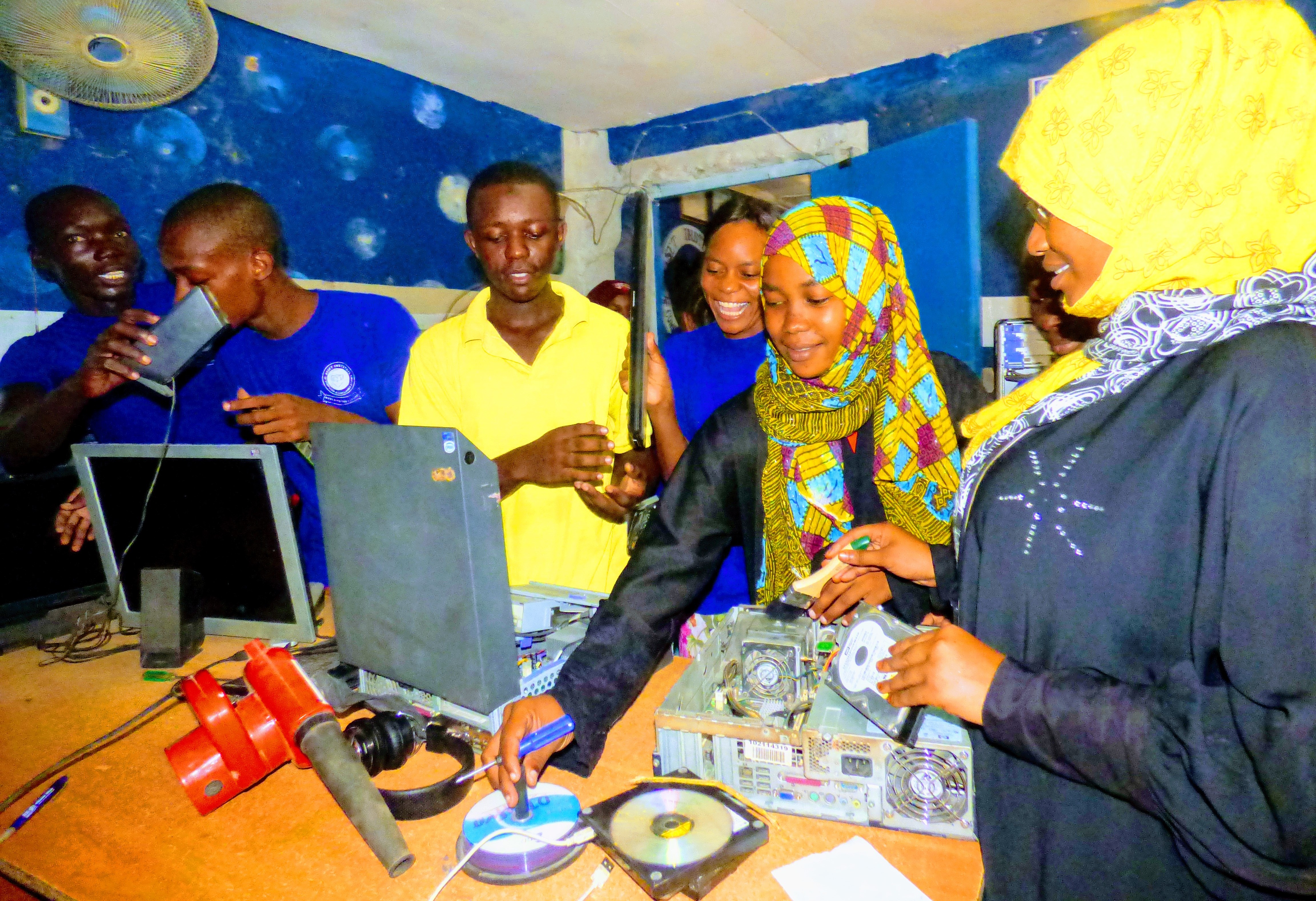 Students learning computer skills